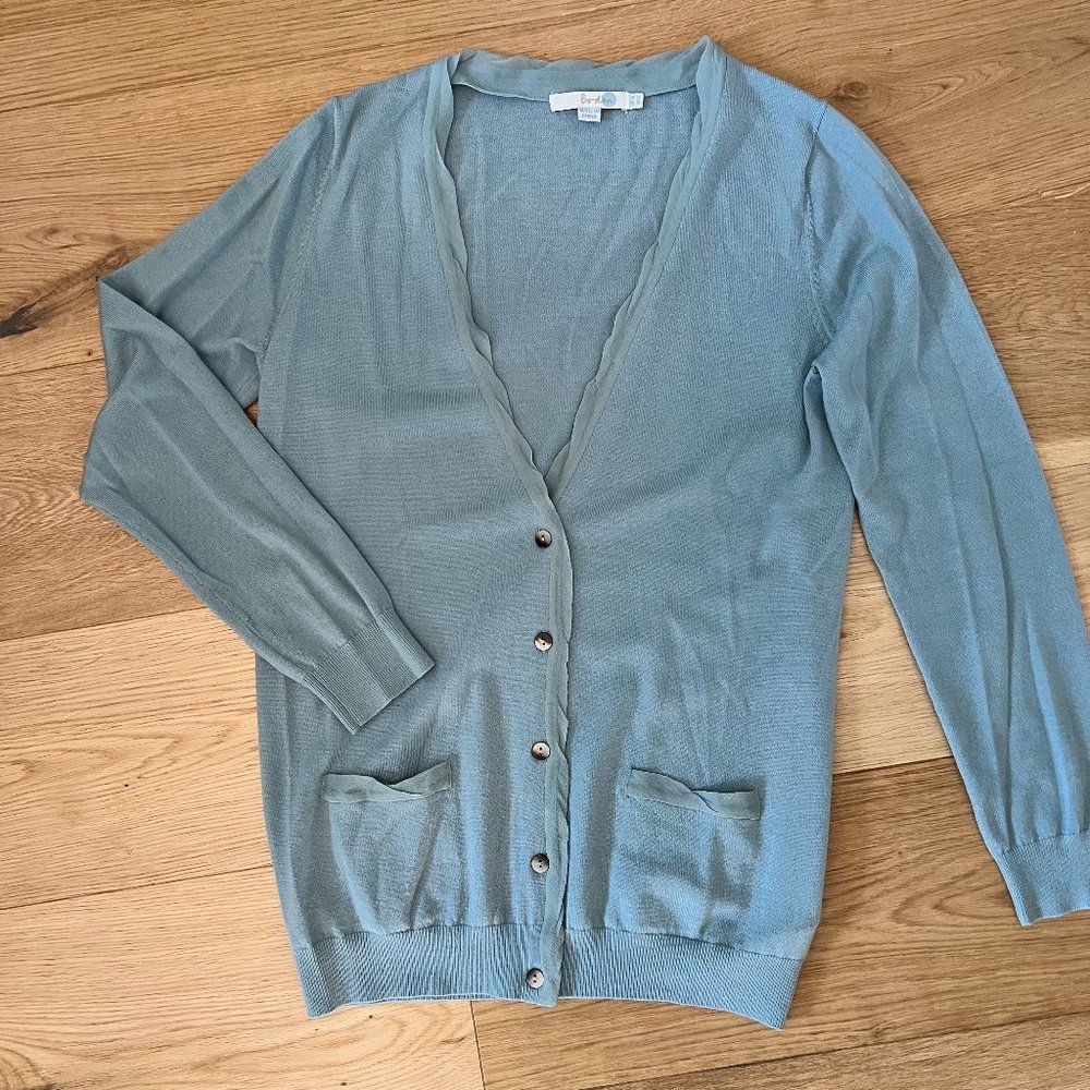 Boden lightweight cardigan sweater, crepe trim, blue Size 6